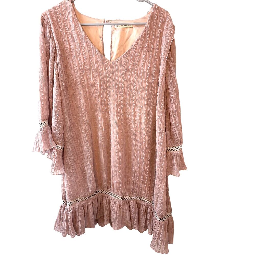 Here Comes The Sun Cocktail Dress  8 S Taupe Mini Dress Frill Hem Boho Cowgirl